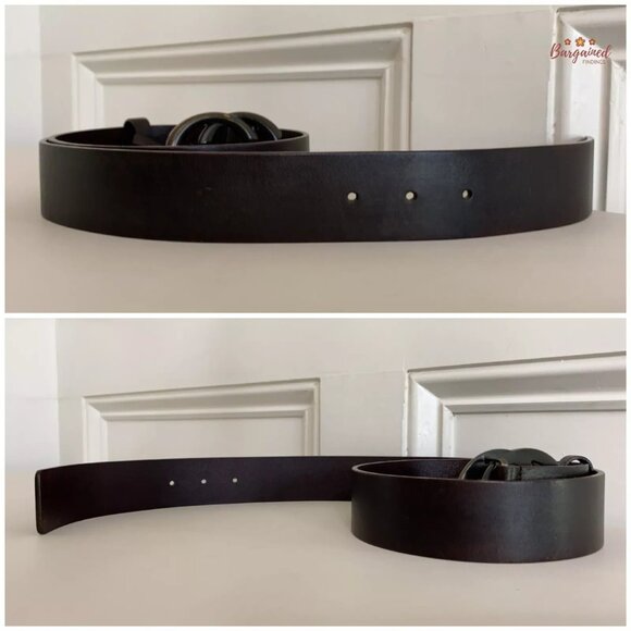 Authentic Gucci Dark Brown Calfskin Dark Bronze Interlocking G Buckle Belt 90/36 - Picture 11 of 13